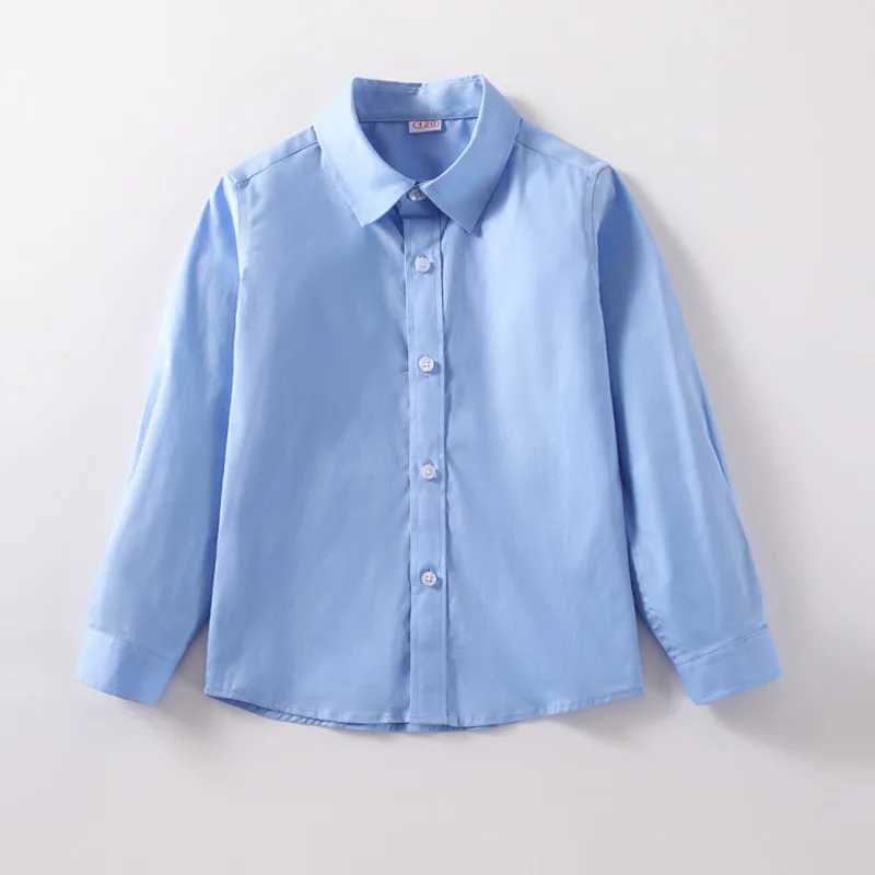 2024 Summer Spring New Boys School Shirt Sky Blue Long Sleeve Short Sleeve Shirt 100% Cotton Casual Outdoor Youth 4 to 12 Years OldW240729
