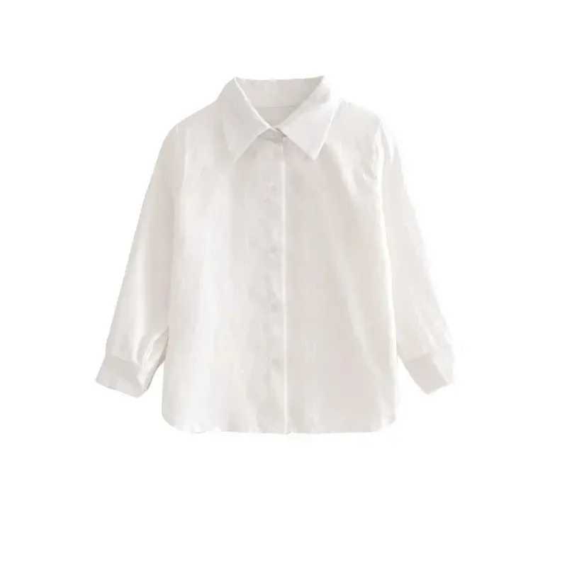 Teen girl cotton white long sleeved shirt childrens lapel school top baby girl solid color top and shirtW240729