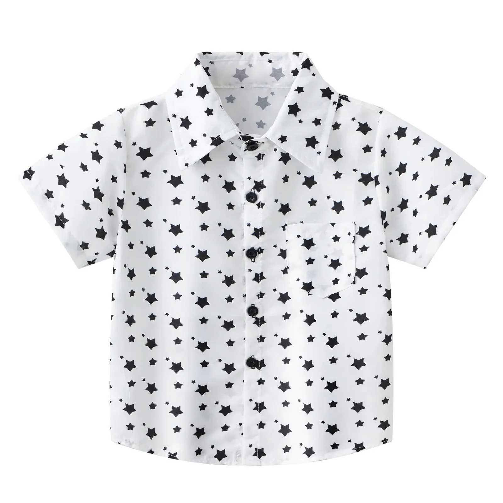 Summer Boys Shirt Beach Graphic Printed Short Sleeve Casual Button Childrens 2-8 Piece Holiday Seaside Childrens Shirt TopW240729