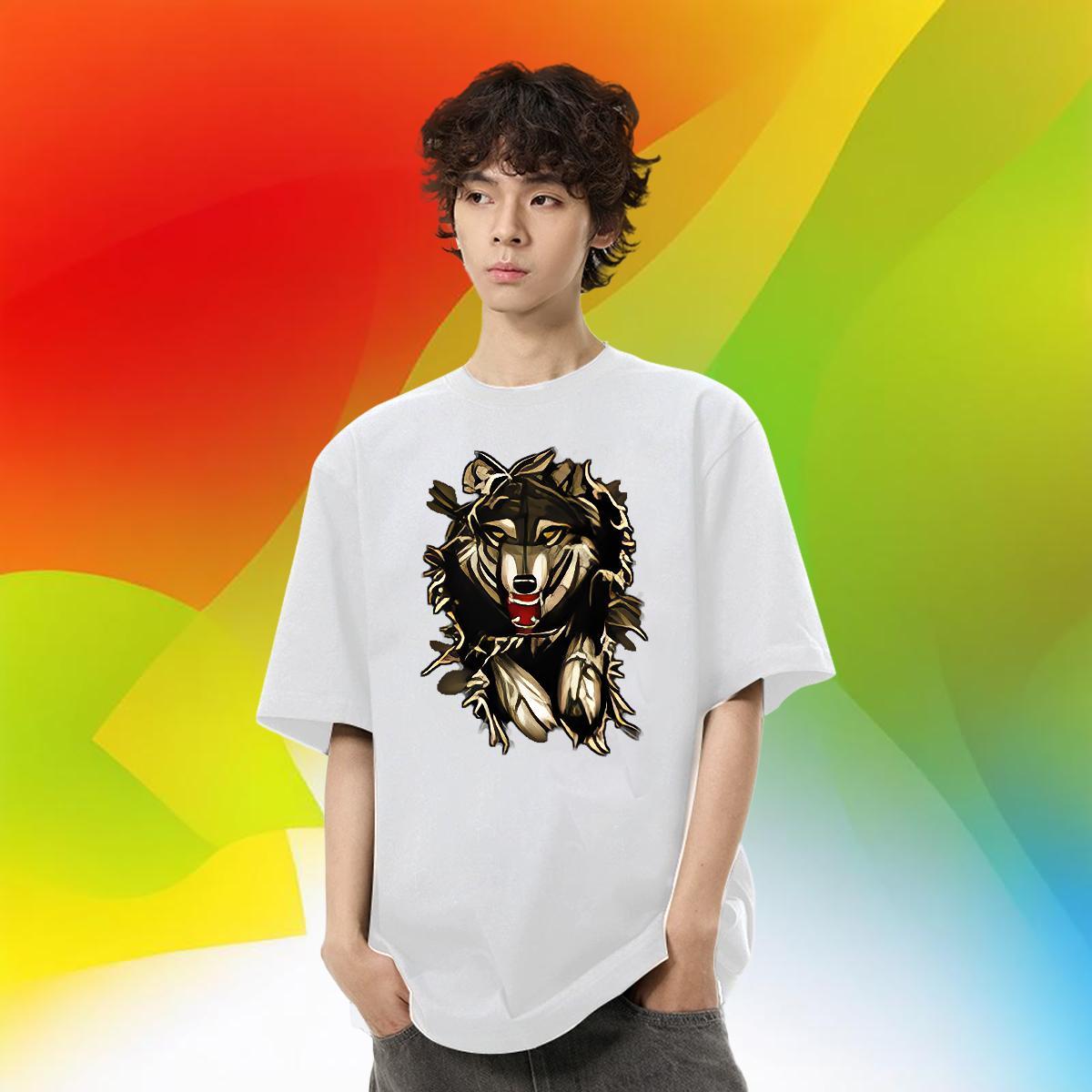 Comfortable Tshirt for Man Woman 100% Cotton 230g Street wear Hip Hop wolf DIY Breathable Crew Neck Custom T-Shirts Top Tees