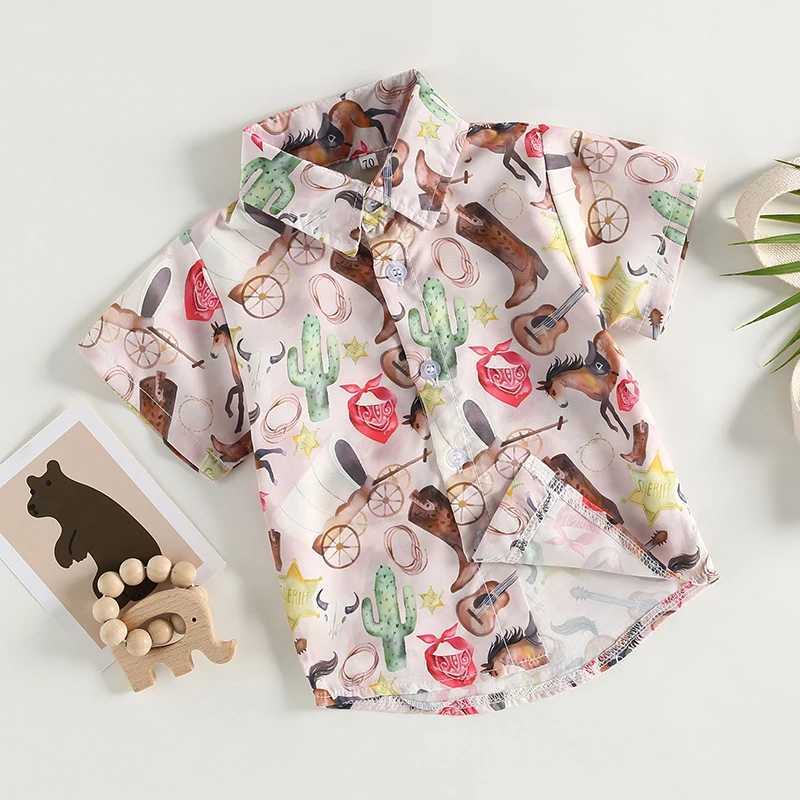 FOCUSNORM 0-4Y Preschool Boys Western Gentlemans Summer Short sleeved Cartoon Cow Printed Button Down JacketW240729