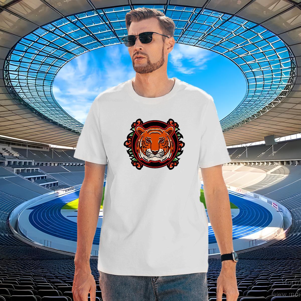Loose Tshirts 230g Cotton Daily Outfit tiger Cartoon Printing L-4XL Breathable Short Sleeve New Arrival T Shirts Men Clothings