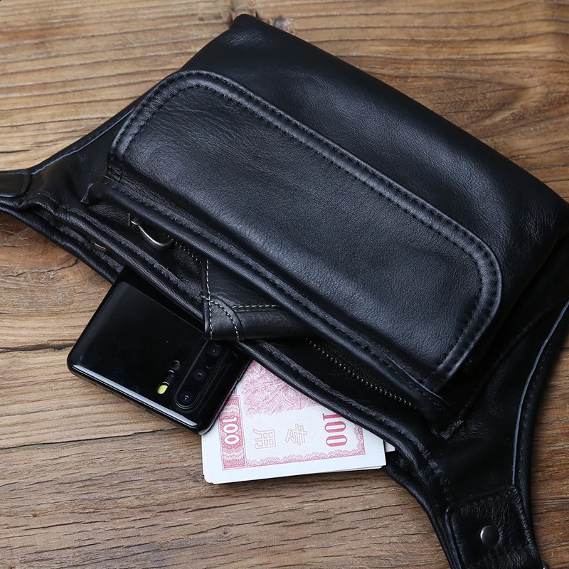 NZPJ Mens Genuine Leather Waist Bag First Layer Leather Casual Chest Bag Soft Leather One-shoulder Crossbody Bag Man Belt Pouch 240729