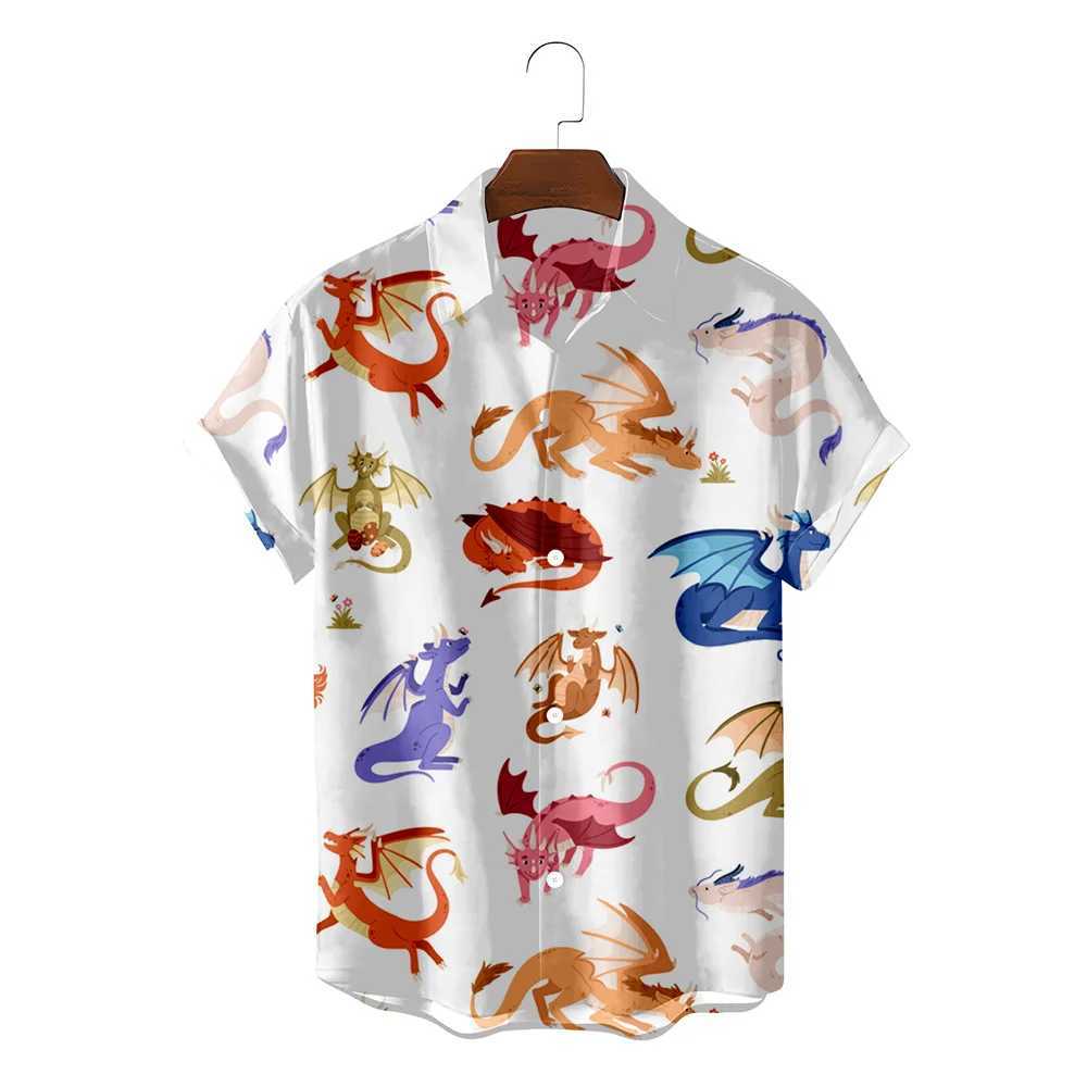 Fashionable Cute and Fun Dionsaur Shirt 3D Boys and Girls Clothing Summer Beach Short sleeved Shirt Childrens Vocal Collar KamissAW240729