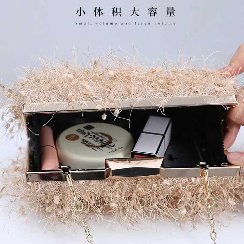 Pink Bag Fashion Tassesl Clutch Bag Women Cute Fluffy Purse Elegant Crossbody Chain Shoulder Wedding Party Bag Female HandbagXJ240729