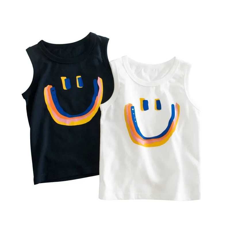 T-shirts 2024 Summer New Kids Vest Lovely Pattern Print Singlet Girls Sleeveless O-Neck Cotton Tops Print T-ShirtsL24729