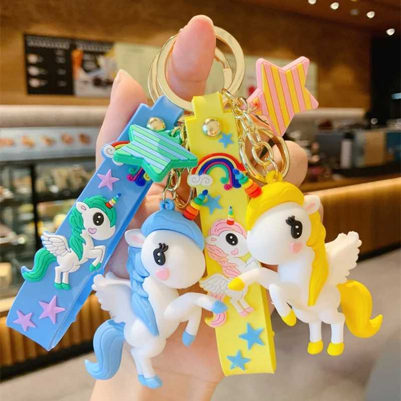Cartoon Rainbow Horse Key Ring Cute Unicorn Car Key Chain Pendant Creative Bag Pendant Ring Small Gift Keychains WholesaleL240729