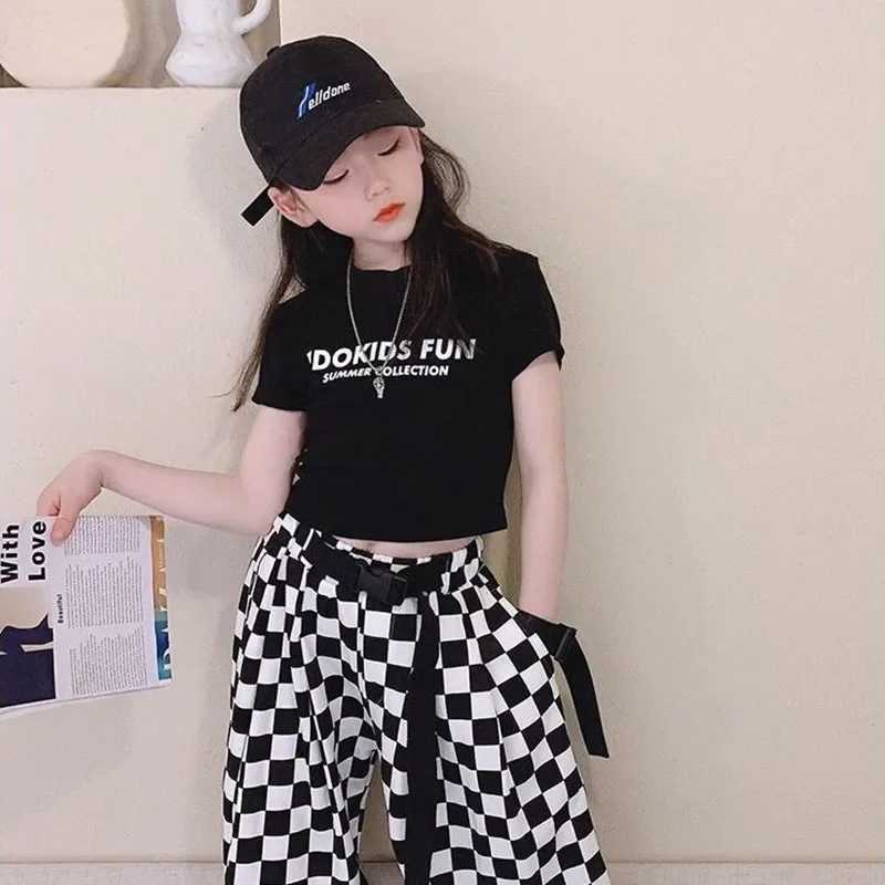 T-shirts 2023 Summer Girls T Shirt Baby Letter Tee Shirt Kids Crop Top Children Streetwear Clothes Fashion Solid Side Kids Girl ClothesL24729