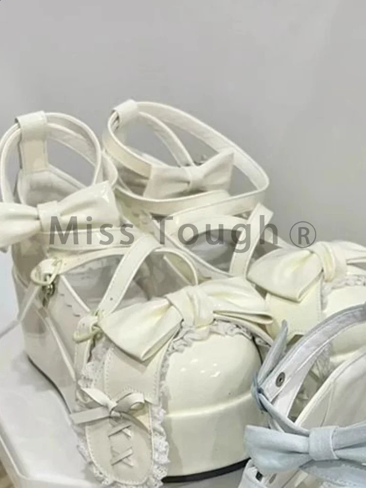 Summer Lovely Bow Strap Lolita Shoes for Women Sweet Bowtie Platform Mary Janes Woman Patent Leather Non-Slip Cute New Flats 240724