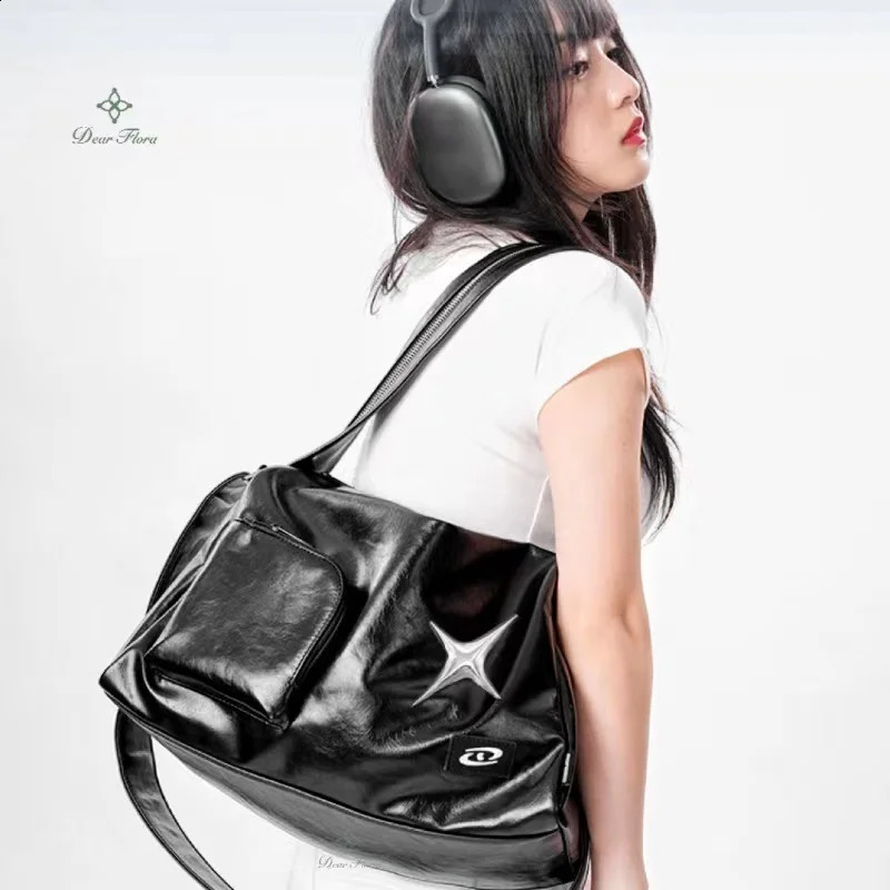 Y2k Girl Tote Bag Korean Vintage Shoulder Bag Aesthetic Women Crossbody Travel Zip Casual Handbag Fashion Ladies Silver 240729