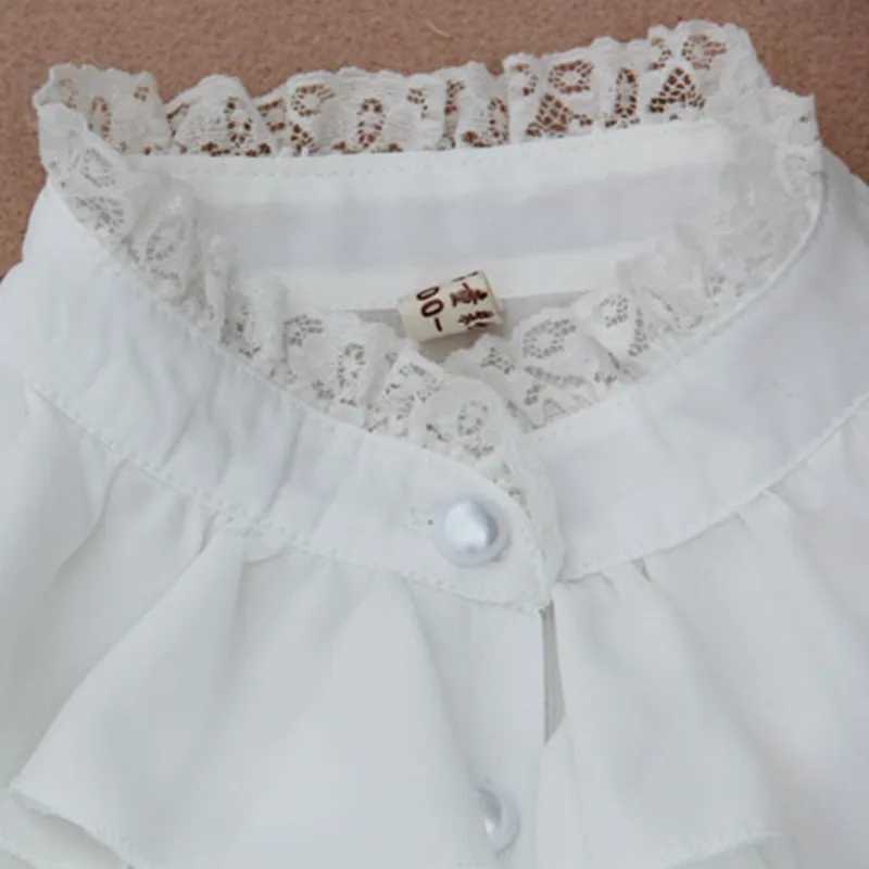 Spring/Autumn 2024 2-16 Y Chiffon Lace Baby Big Girl Shirt White Dress Childrens Long Sleeve School Girl Shirt Childrens Top JW0263W240729