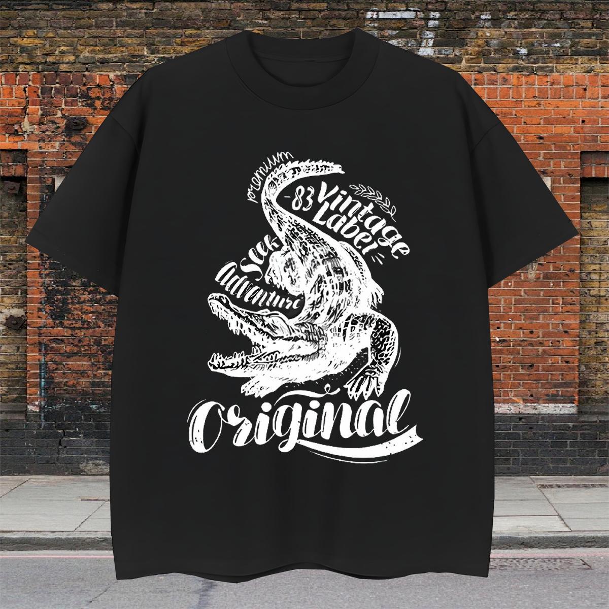Wholesale Tshirts 230g 100% Cotton Casual Beach crocodile Asian Size Breathable Short Sleeve 2024 DIY Men T Shirts Clothings
