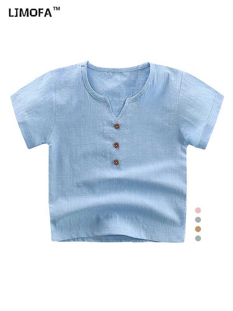T-shirts LJMOFA Vintage Linen Cotton Boys T-shirt For Toddler Kids Baby Girl Summer Casual Clothes Child Candy Solid Color Soft Tops D127L24729