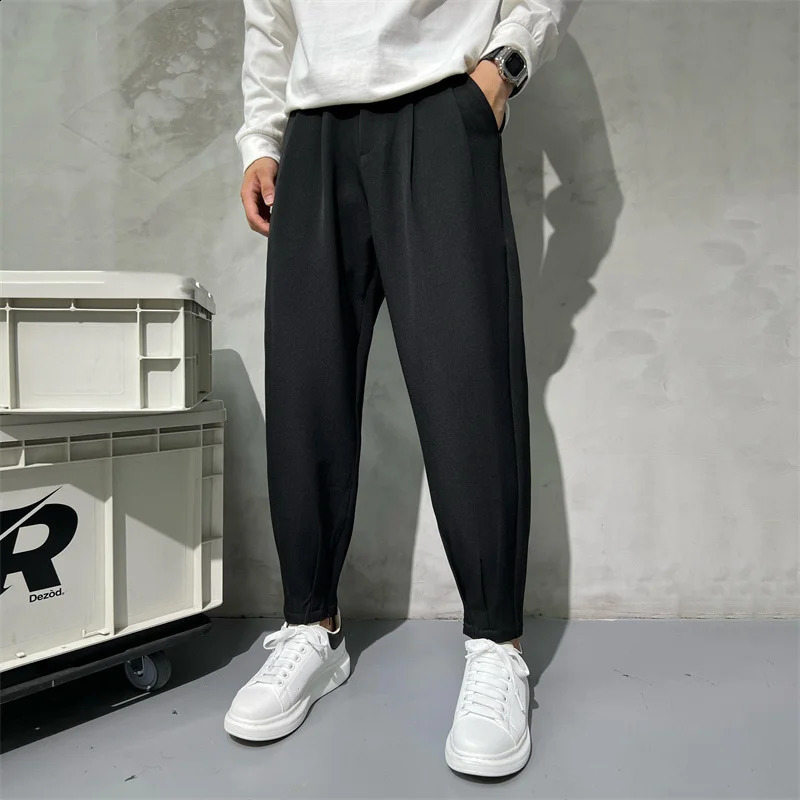 Solid color set pants mens fashion business association dress ankle zipper Korean straight office formal style 240816