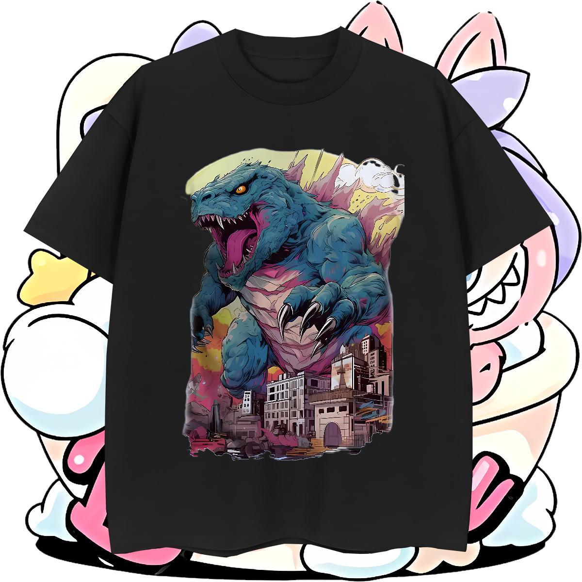 Wholesale Mens Tshirts 230g Pure Cotton Street dinosaur Oversized Short Sleeve O-Neck Brand T Shirts Men Top Tees