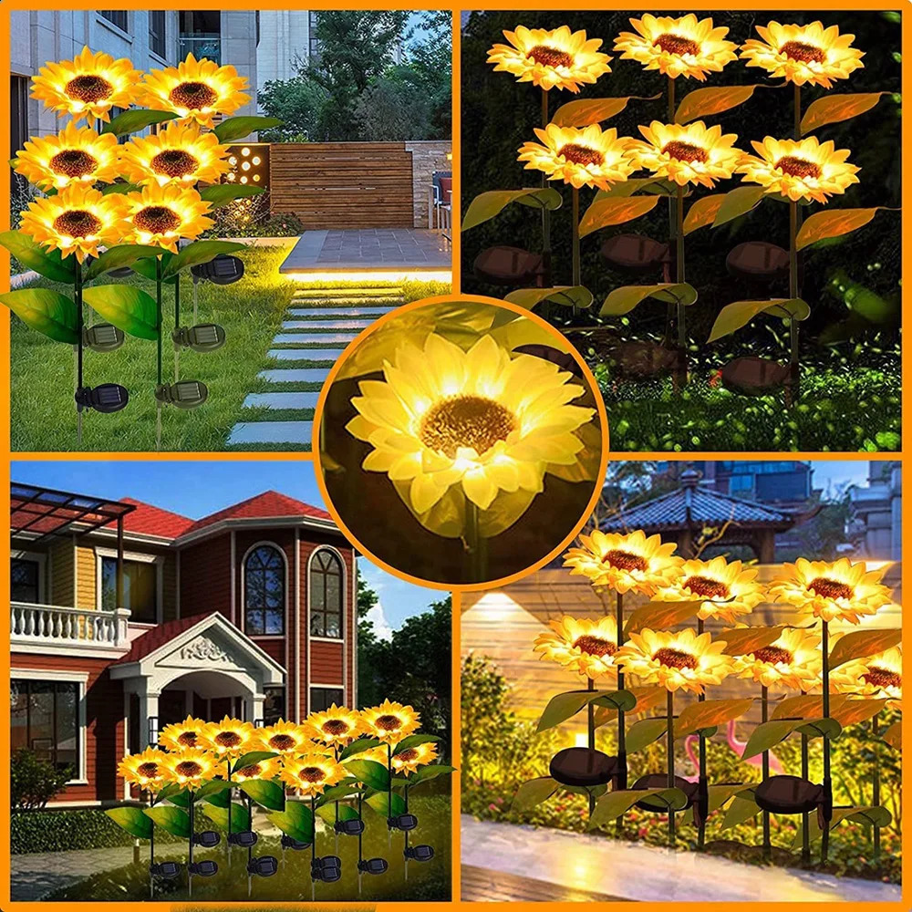 LED Solar Sunflowers Rose Flower Light Home Decorative Lights Garden Decoration Lawn Lamp Waterproof Landscape 240729