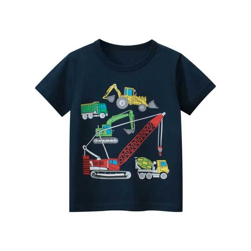 T-shirts 2024 Cartoon Excavator Print Boys T Shirt for Summer Childrens T-Shirts Short Sleeves O-Neck Kids Clothes Toddler Cotton TopsL24729