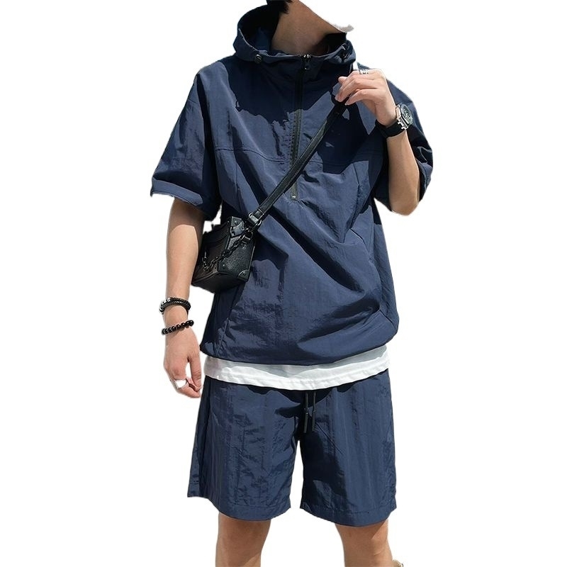 Summer Product Style Set Mens Casual Hoodie Solid Short Sleeve Tshirt Loose Fashion High Quality Handsome Sportswear y240729