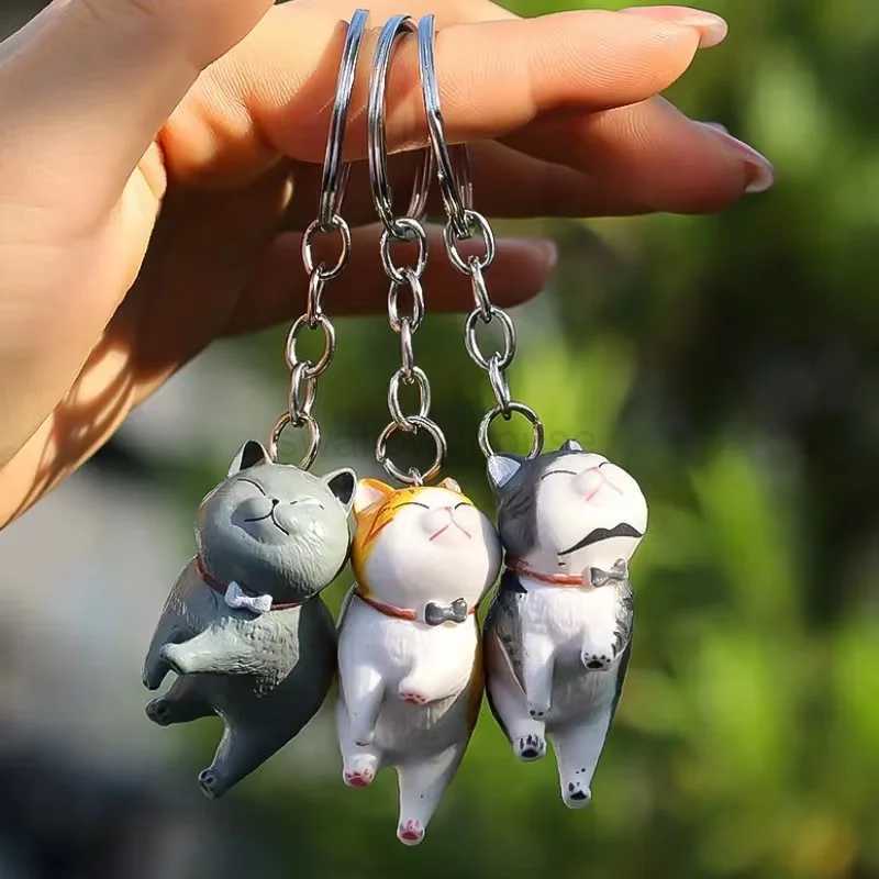Cartoon Cat Shaped Pendant Keychain Kitten Cat Key Chain Creative Metal Animal Anime Keyrings Car Bag Trinket Accessories GiftL240729