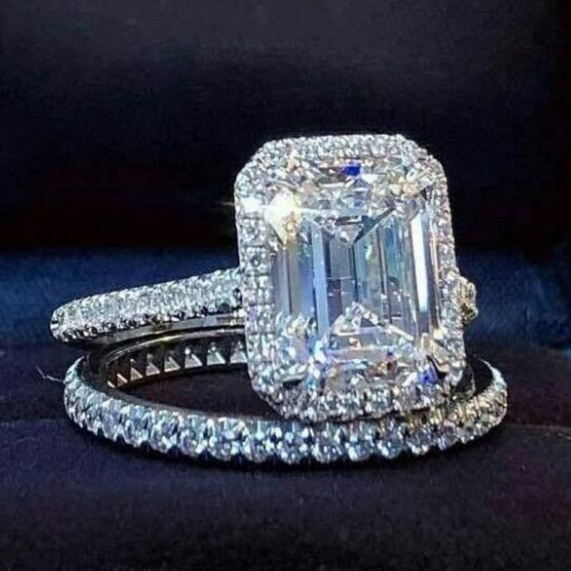 Choucong Brand Top Sell Wedding Rings Luxury Jewelry Real 925 Sterling Silver Emerlad Cut CZ Diamond Party Gemstones Women Engagement Band Bridal Ring