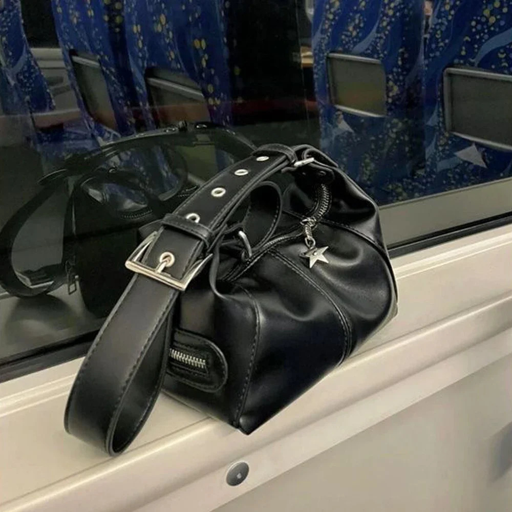 Y2K Korean Gothic Star Girl Black Handbag Harajuku Aesthetic Vintage Shoulder Crossbody Bag Trendy Women Messenger Tote Bags 240729