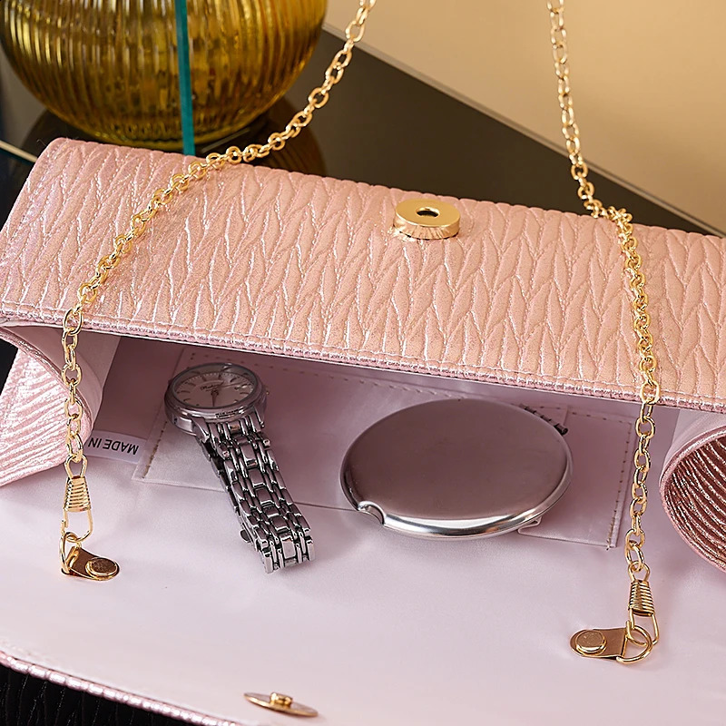 fashion PU material Strip Textured Clutch Purse women evening Party bag Bridal Handbag Evening Bag chain crossbady bag 240729