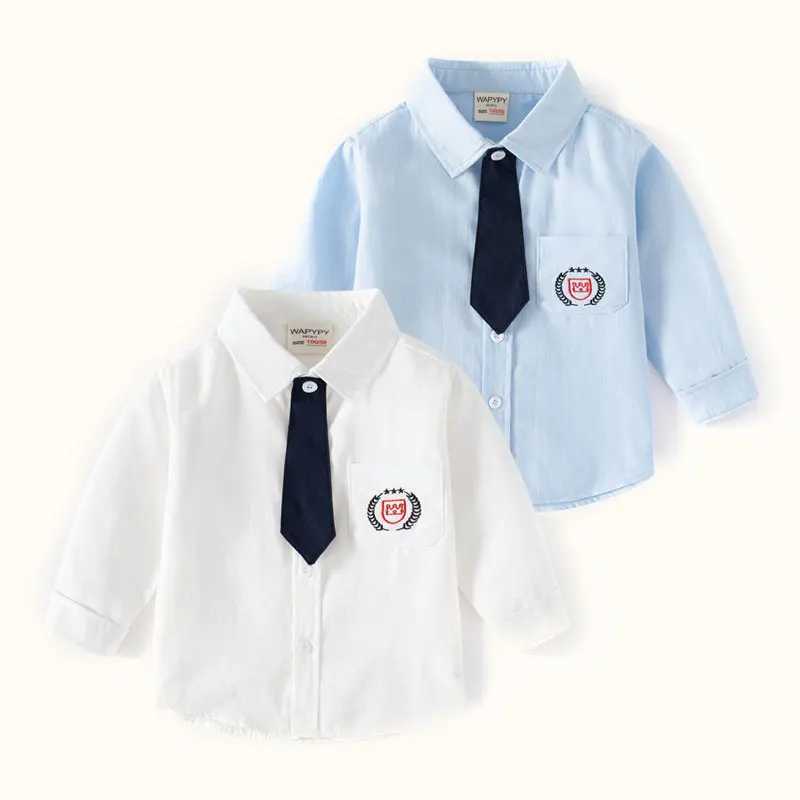 Boys casual collar shirt long sleeved single chest top childrens printed collar pure cotton autumn loose fit studentW240729
