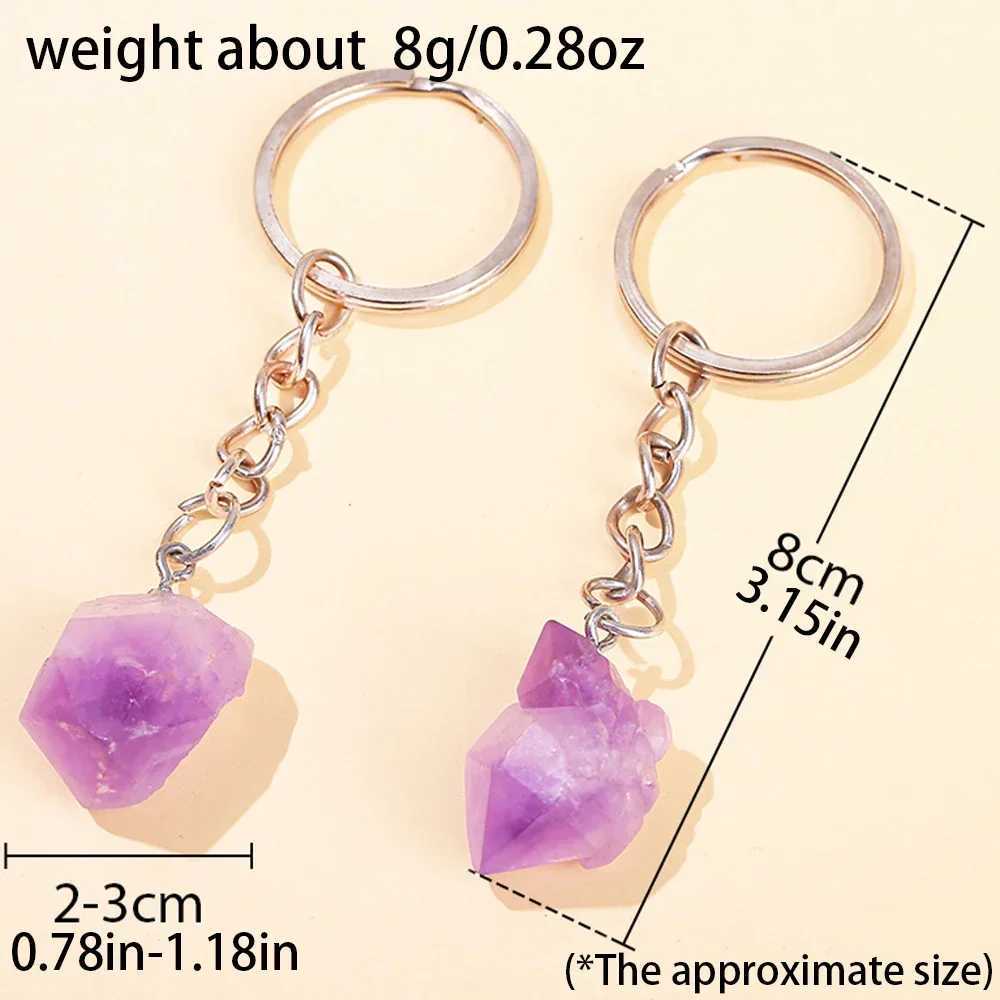 Natural Amethyst Flower Keychains Crystal Healing Stone Keychain Irregular Rough Quartz Reiki Healing Gemstone Dangle PendantL240729