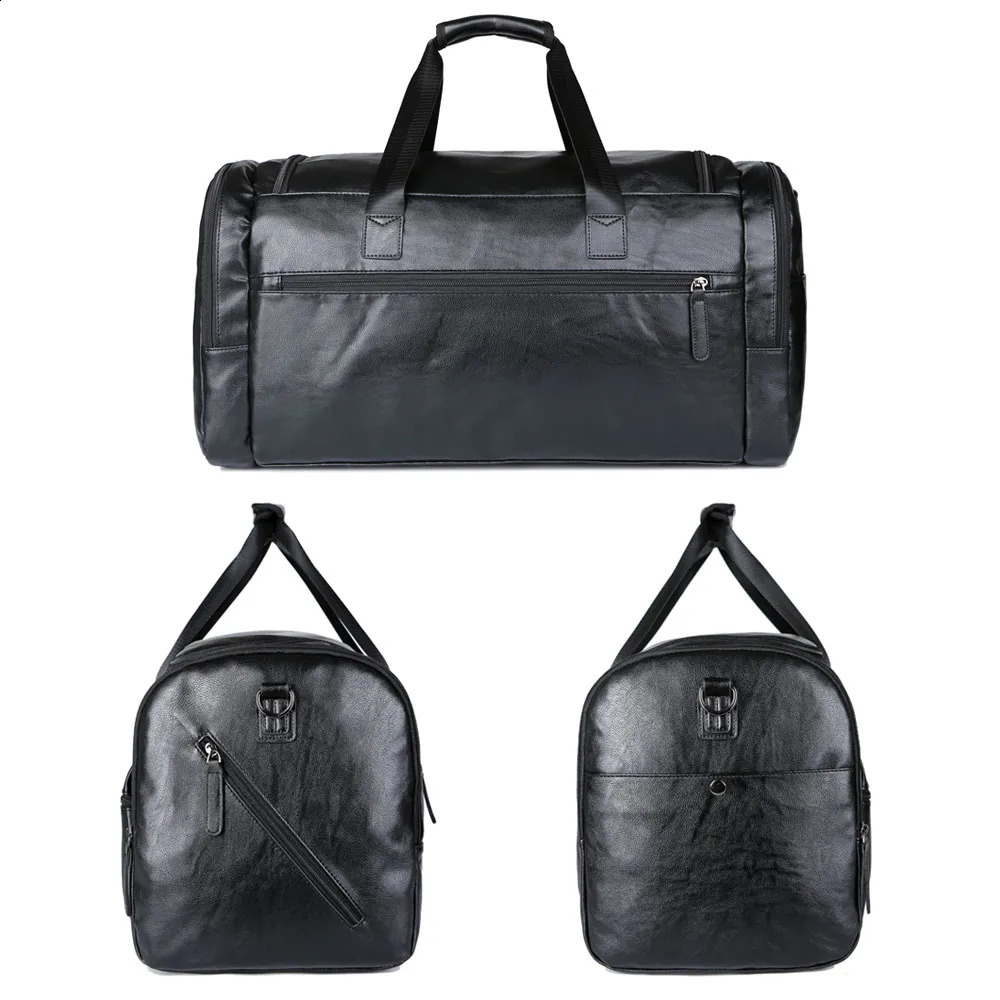 Mens large travel handbag soft leather business travel vacation handbag mens carry on luggage bag black brown PU shoulder bag 240821