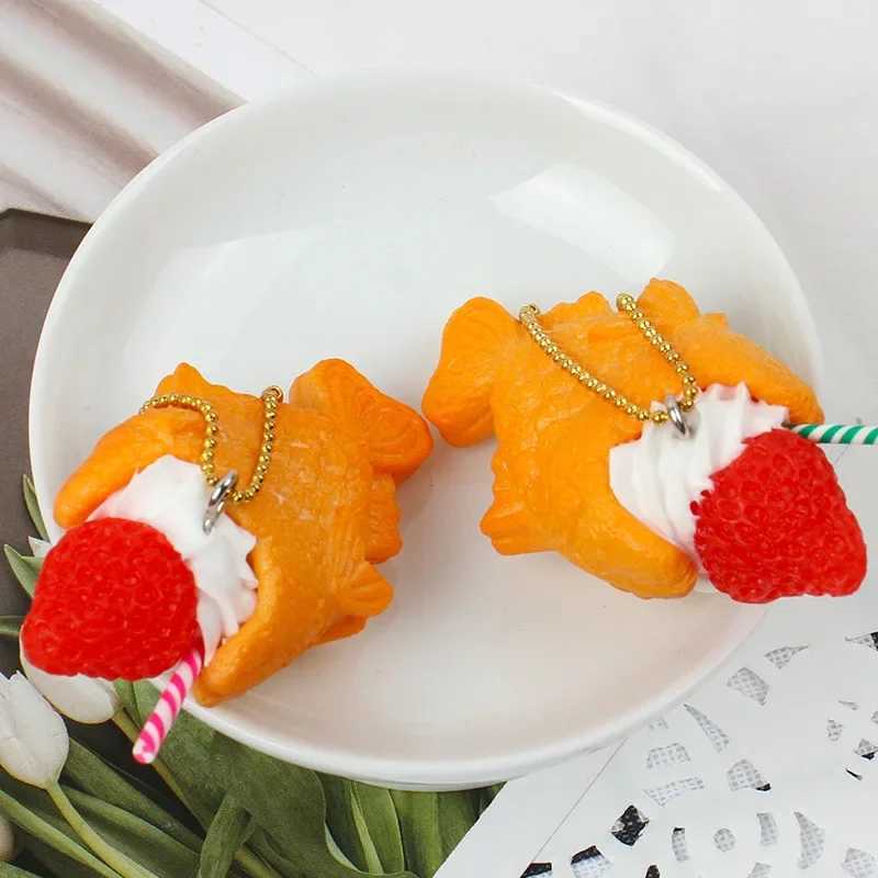 Small Fish Dried Cake Keychain Simulation Cartoon Fruit Cream Ice Cream Food Toy Model Taiyaki Car Phone Bag Pendant Gift WomenL240729