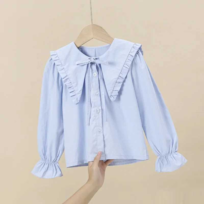 Spring pleated white Lolita shirt for infants toddlers girls teenagers long sleeved tops school cotton shirts for children aged 6 8 10 and 12W240729