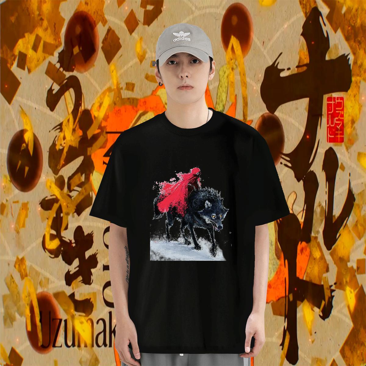 Loose Fit Couples T Shirts 230g Pure Cotton Summer Casual wolf Custom Big Size Crew Neck Fashion Designer T Shirts Men Wear
