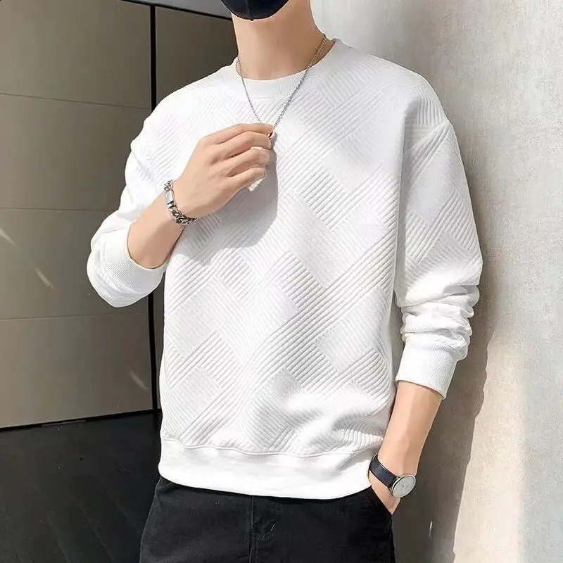 T Shirt for Man Unicolor Top Plain Mens Clothing Sweatshirts White Full Sleeve Streetwear Polyester Harajuku Fashion Social Tee 240729