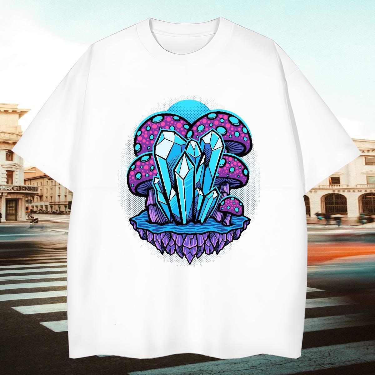 Classic Mens Tshirts 230g 100% Cotton Daily Wear mushroom Customized Print Short Sleeve Soft 2024 T Shirt For Man Tops