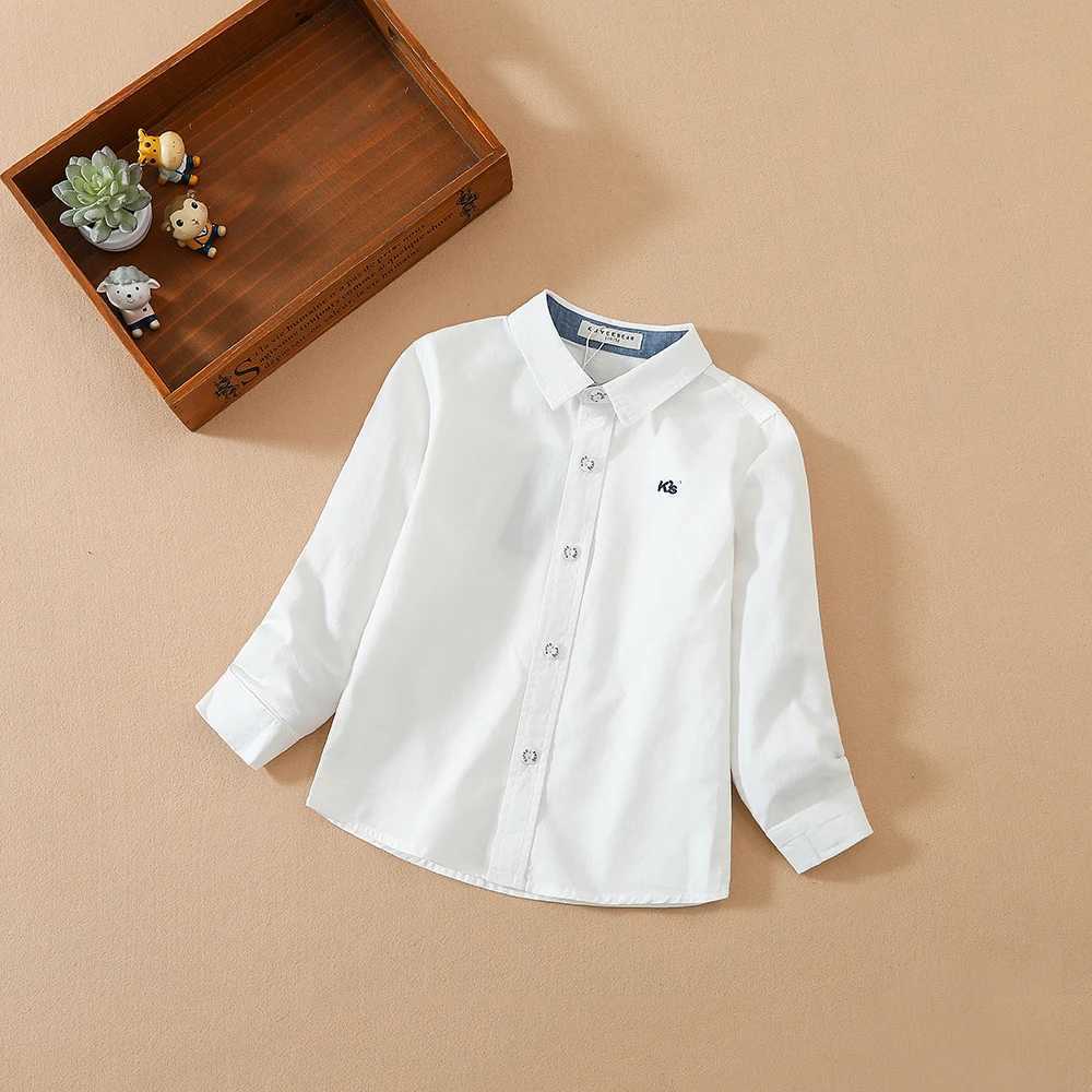 Childrens long sleeved white T-shirt with spring and autumn rotating door collar childrens school uniform cotton clothingW240729