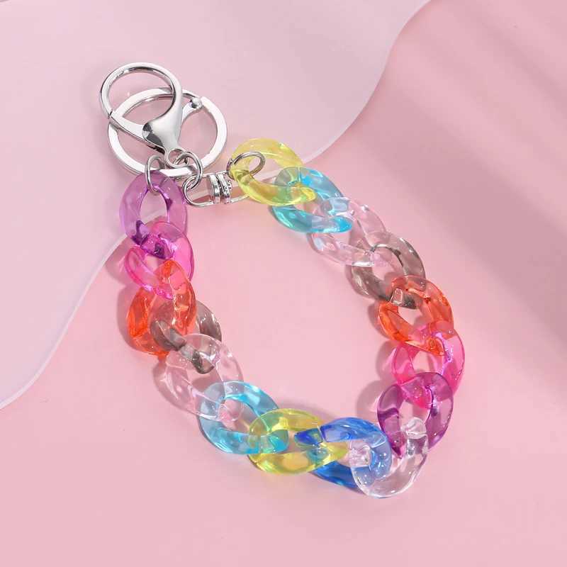 Acrylic Plastic Link Chain Keychain Macaron Color Handmade Key Ring For Girls Gifts Handbag CharmsL240729