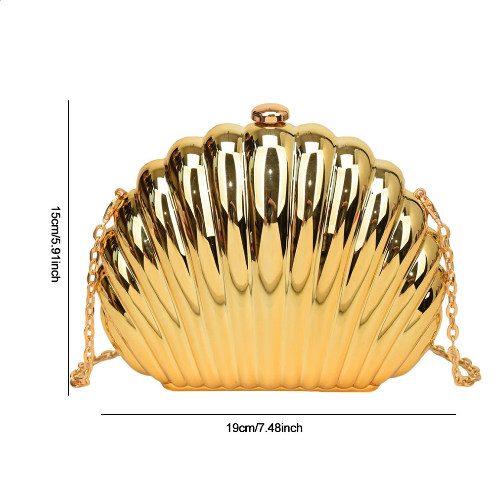 Seashell Evening Bag Women Acrylic Metallic Shoulder Detachable Chain Handbag for Wedding Cocktail Party Prom Satchel Purse 240729