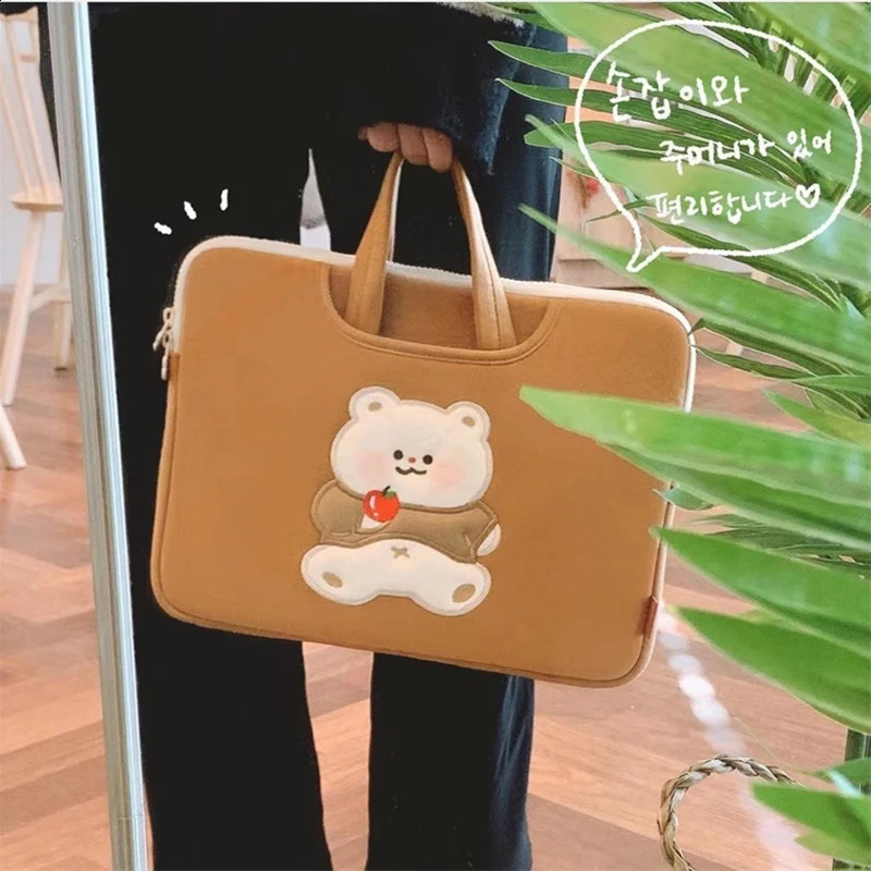 Cute Bear Women Laptop Hand Bag Sleeve Pouch 11 12 13.3 14 15 15.6 Inch Computer Bag Accessories 240729