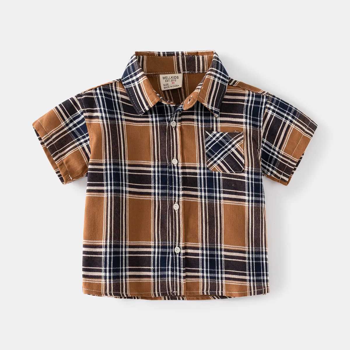 Summer boys short sleeved cute casual plain shirt childrens striped cool breathable cotton lapel top 3-8 years 3 colorsW240729