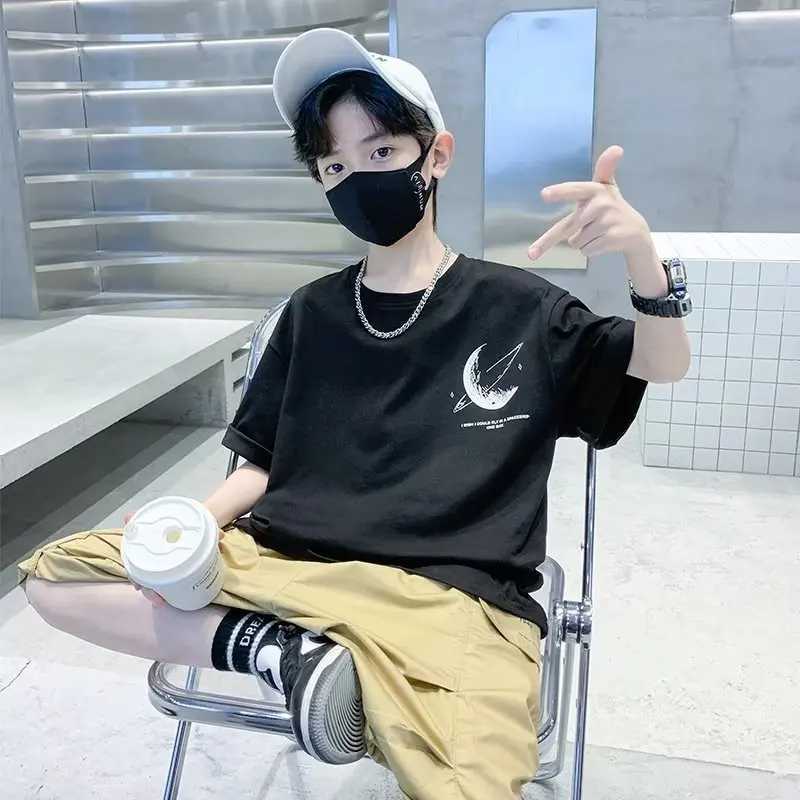 T-shirts Boys Short-sleeved T-shirt Summer Childrens Summer Dress Half-sleeved Black Top New Middle And Big Childrens Trendy T-shirtL24729