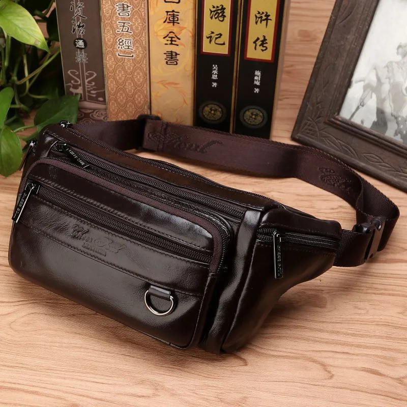 Men Waist Fanny Bags Sling Chest Pack Genuine Leather Casual Fashion Retro Cross body Male Real Cowhide Loop Hip Belt Bum Bag 240729