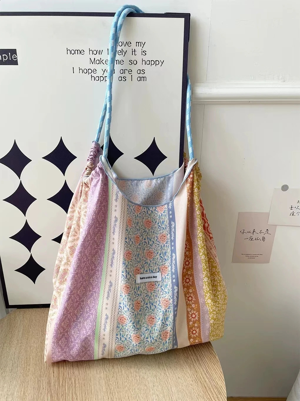 French niche canvas bag for women Summer product floral single shoulder crossbody Minimalist tote 240729