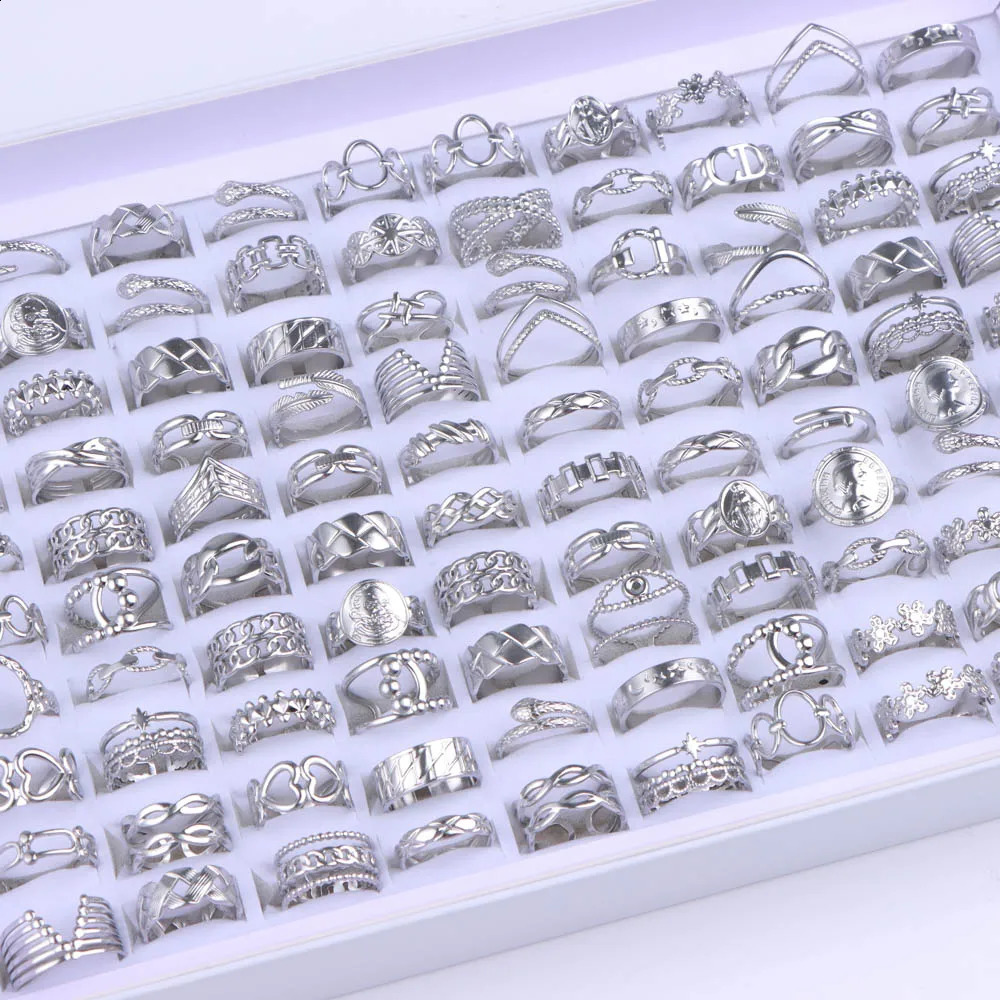 20 piecesbatch of fashionable stainless steel adjustable rings suitable for women mixed style heartshaped snake flower open ring jewelry no fading 240