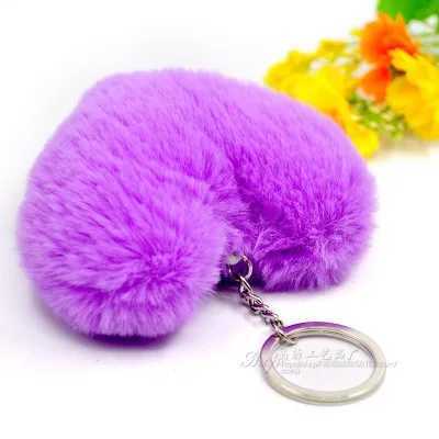 Fluffy pompom Keychain Gifts for Women Soft Heart Shape Pompon Fake Rabbit Key Chain Ball Car Bag Accessories Key RingL240729