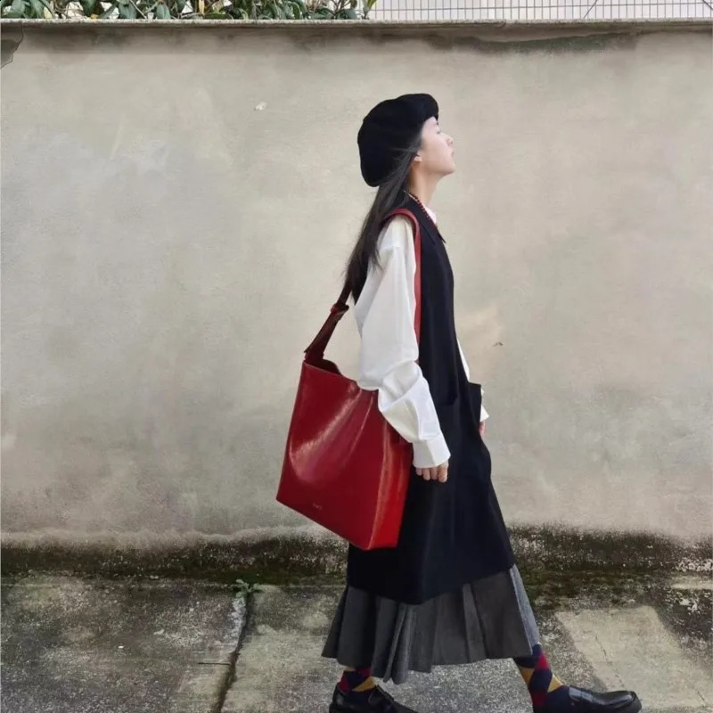 JIAERDI Vintage Red Tote Bag Purse Women High Street Leather Large Capacity Casual Crossbody Bags Female Retro Messenger Y2k 240729