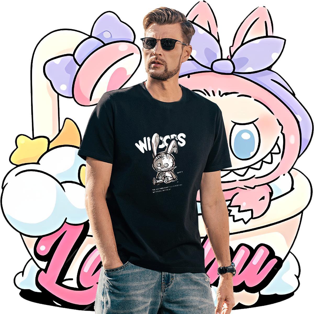 Classic Men Tees 230g Cotton Sports Casual rabbit DIY Anime Breathable Crew Neck Fashion New Men T Shirts Tops Shirt