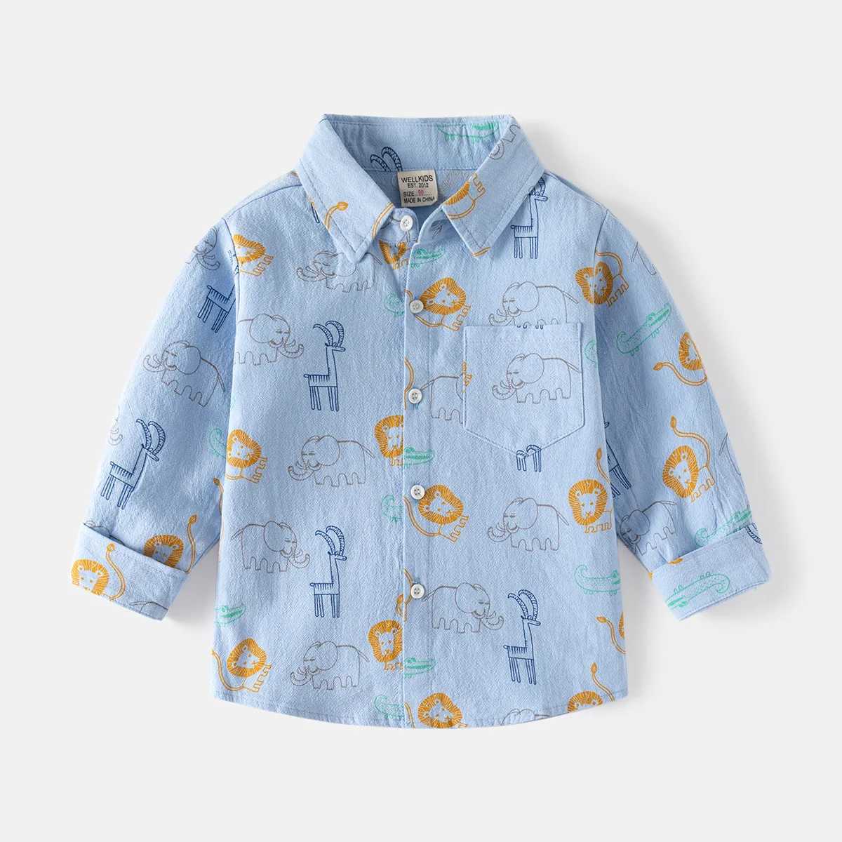 Cute animal boy shirt childrens cotton top long sleeved childrens clothingW240729