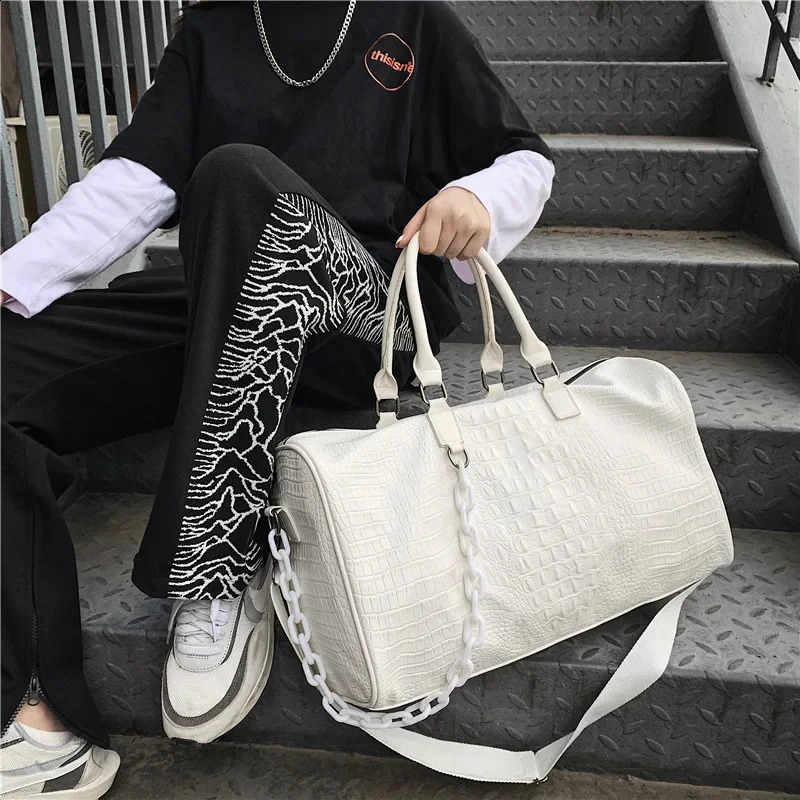 Alligator-skin Satchel PU Large Capacity Gym Bags Waterproof Backpack Sport Weekender Bag with Shoe Compartment Fiess 240729