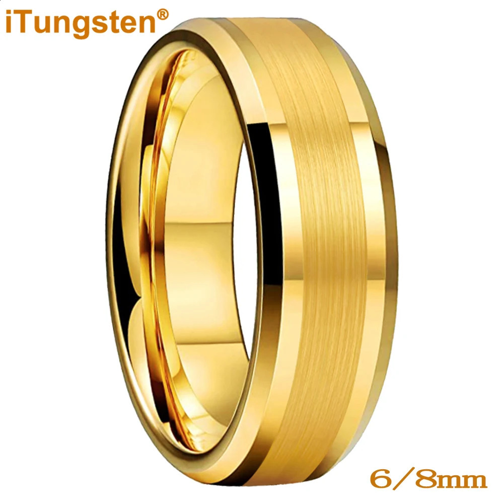 ITungsten 6mm 8mm engagement and wedding ring goldplated tungsten finger mens couple fashion jewelry comfortable fit 240723