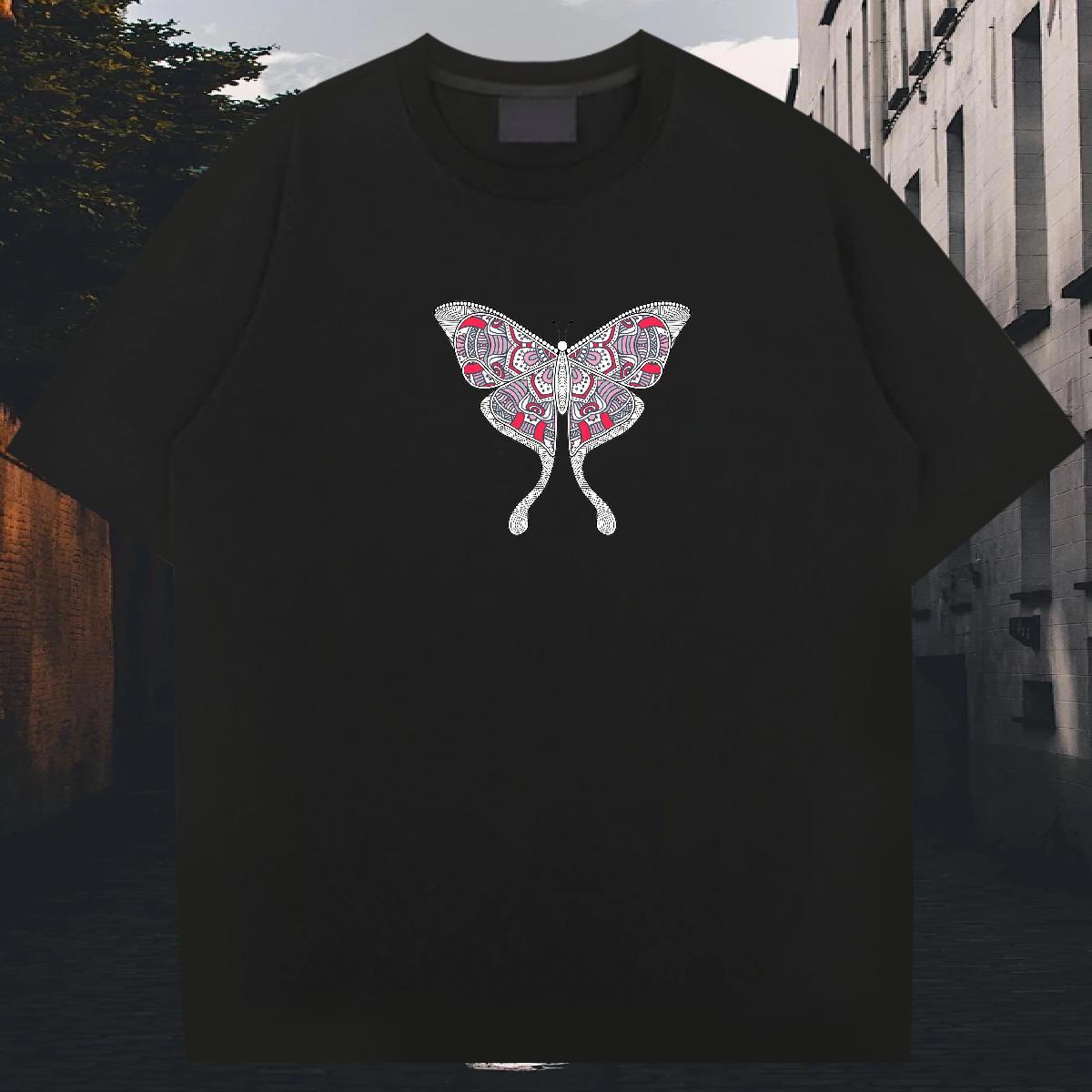Free Shipping Men Tshirts 230g 100% Cotton Sport Butterfly Floral Print Breathable Crew Neck Casual New Mens T Shirts Clothings